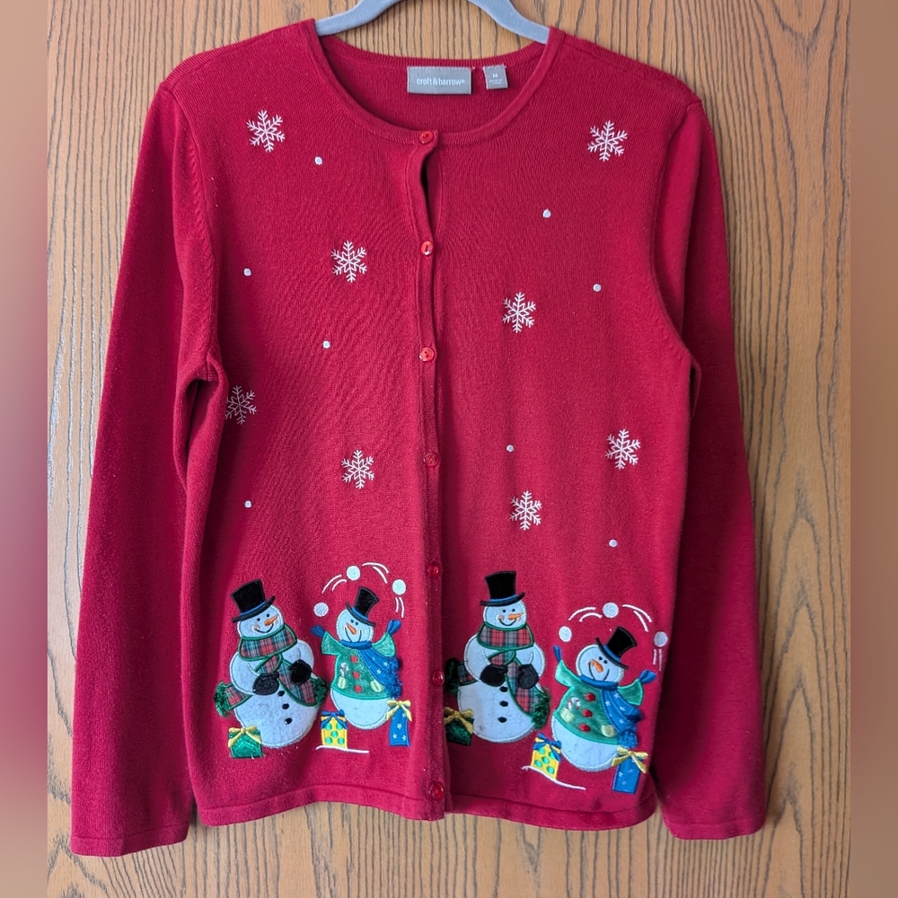 Croft&Barrow Red Snowman Cardigan | M